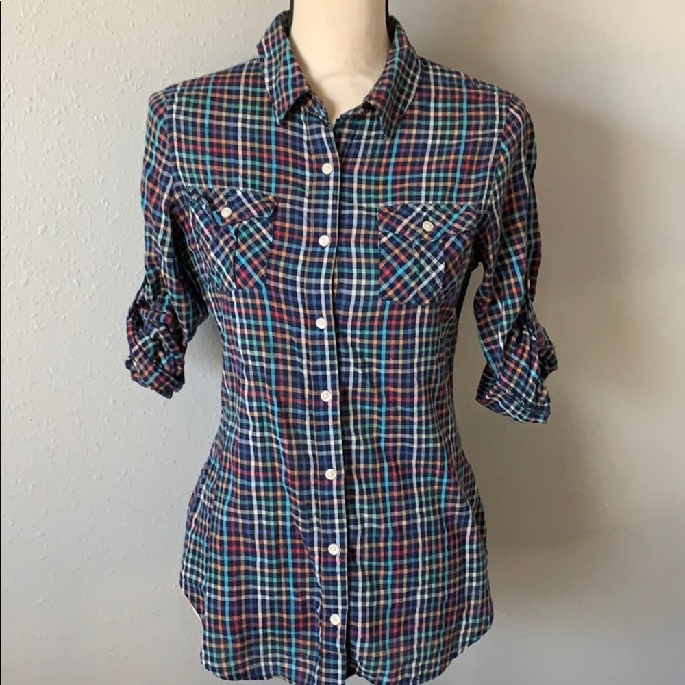Mossimo Supply Co Plaid Rainbow Camp Shirt, size S